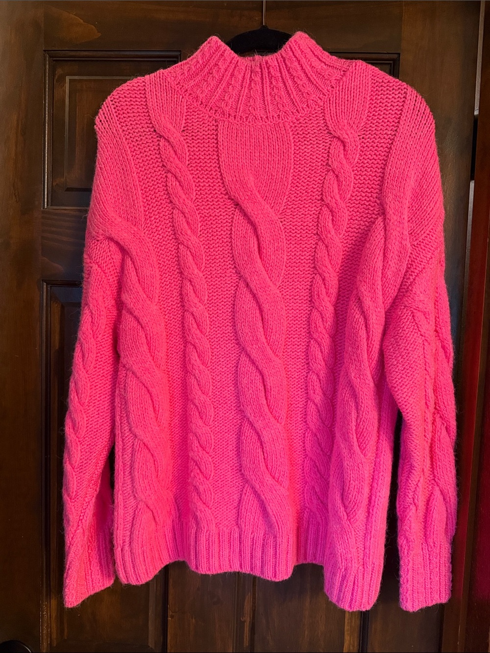 Anthropologie Bright Pink Cable Turtleneck Sweater